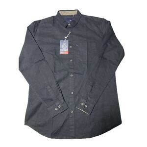Blue Duck Shirt Mens Large Black Button Tailored Fit Casual Dress Minimalist New